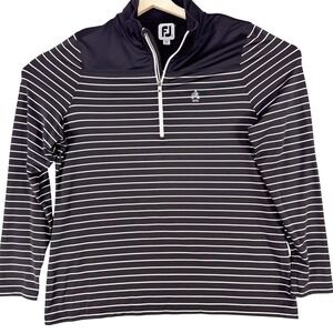 FootJoy Golf Pullover Mens XL Black White Stripe 1/4 Zip Lightweight Stretch